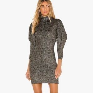 A.L.C. Samuel Black & Gold Metallic Long Sleeve Mock Neck Dress